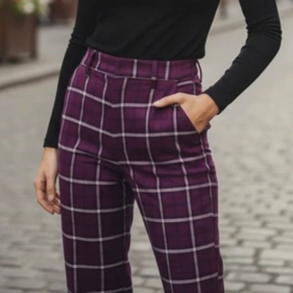 Hollister Burgundy Plaid/Checkered Ultra High-Rise Trousers